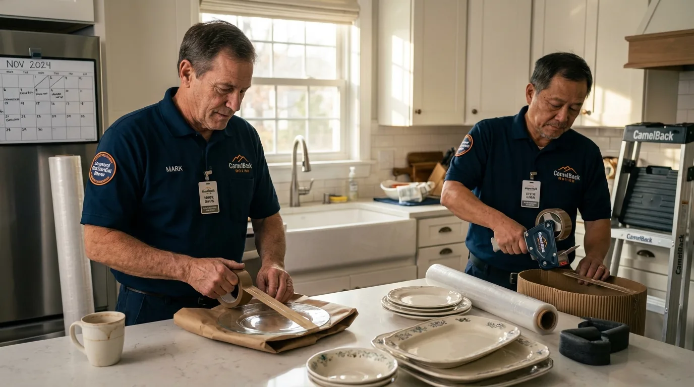 Professional crew packing kitchen dishware in Sunnyside, WA
